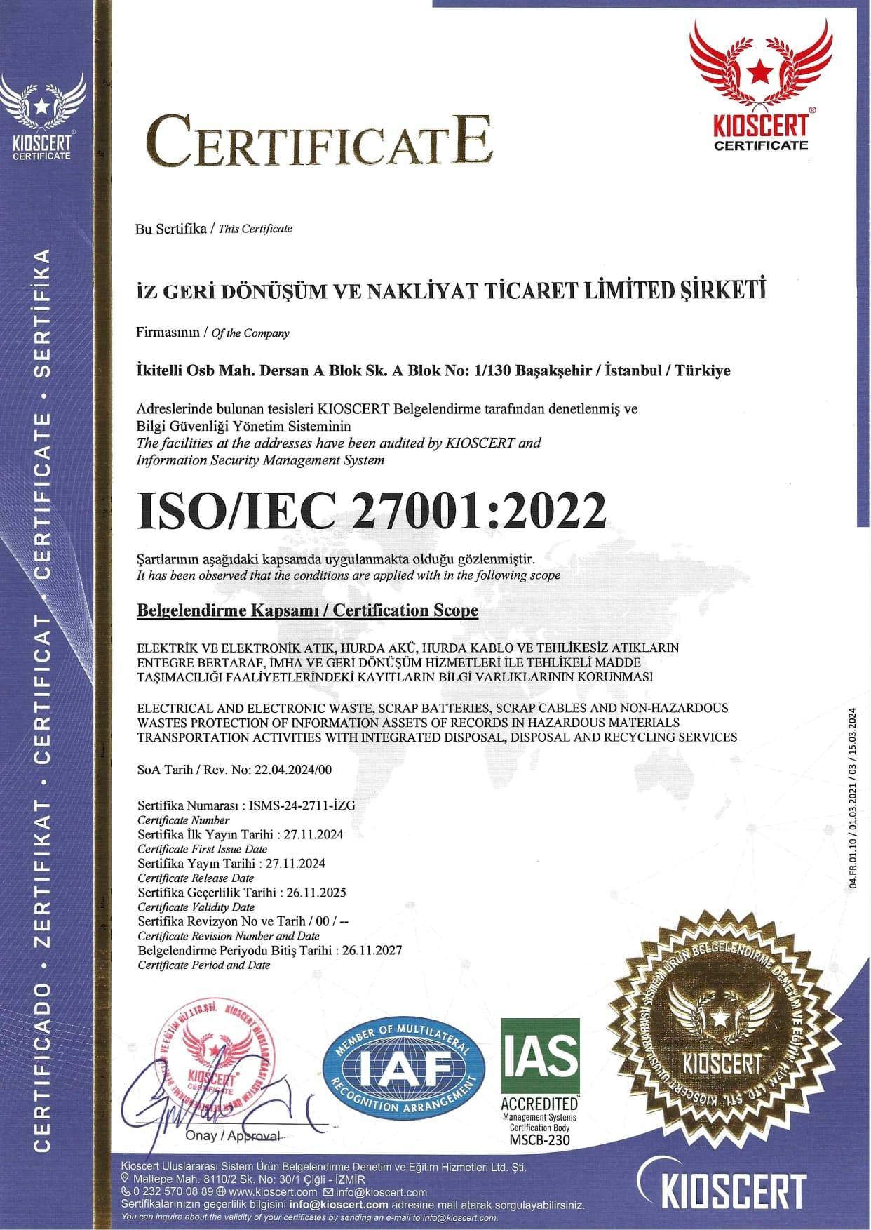 ISO-IEC 27001-2022 Sertifika